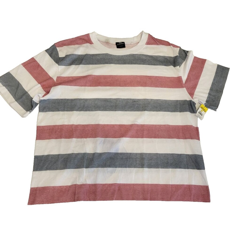 Revolution Mens Large Striped T Shirt Red Gray White Short Sleeve Cotton Blend